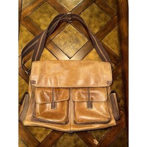 Fossil Crossbody Satchel Messenger Travel Bag Tan Genuine Soft Leather